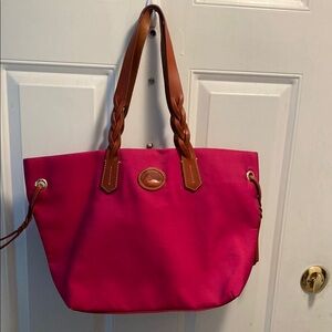 Dooney & Bourke Pink and Brown Tote Bag with Leather Trim
